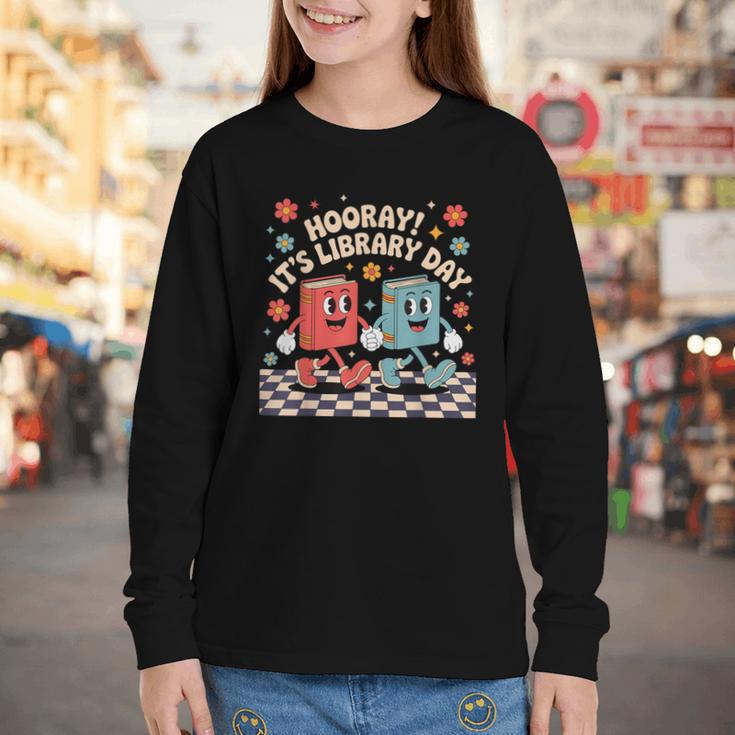Reading Book Lover School Librarian Hooray It's Library Day Youth Long Sleeve Tee