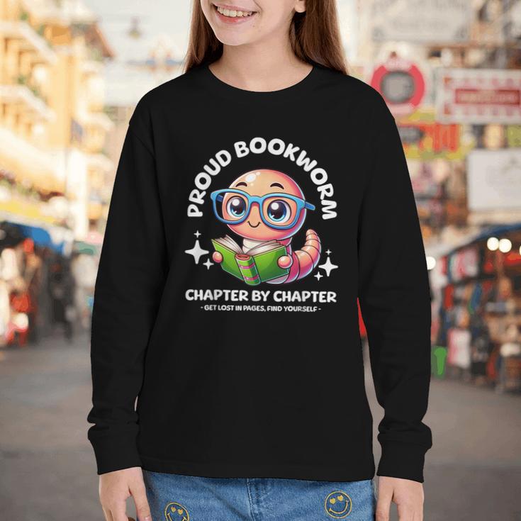 Reading Book Lovers Glasses Cartoon Worm Books Cute Bookworm Youth Long Sleeve Tee