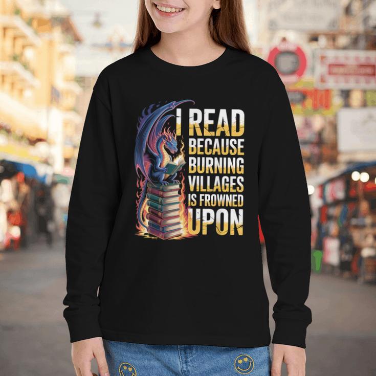 Reading Bookish Dragon Fantasy Youth Long Sleeve Tee