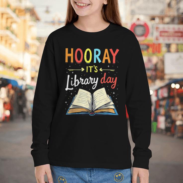 Reading Books Bibliophile Hooray It's Library Day Youth Long Sleeve Tee