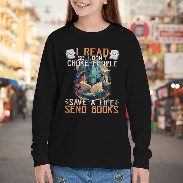 Reading Readers I Read Send Books Dragon Bookworm Tee Youth Long Sleeve Tee