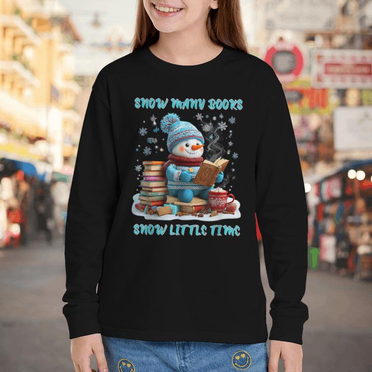 Reading Snow So Many Books Christmas Snow Little Time Youth Long Sleeve Tee