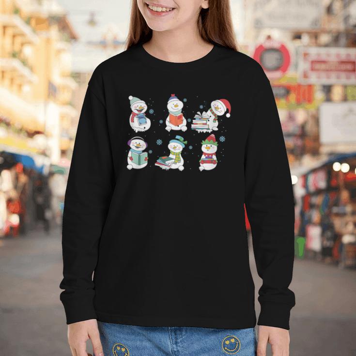 Reading Snowman Christmas Book Lovers Bookworm Librarian Youth Long Sleeve Tee Reading Snowman Christmas Book Lovers Bookworm Librarian Youth Long Sleeve Tee