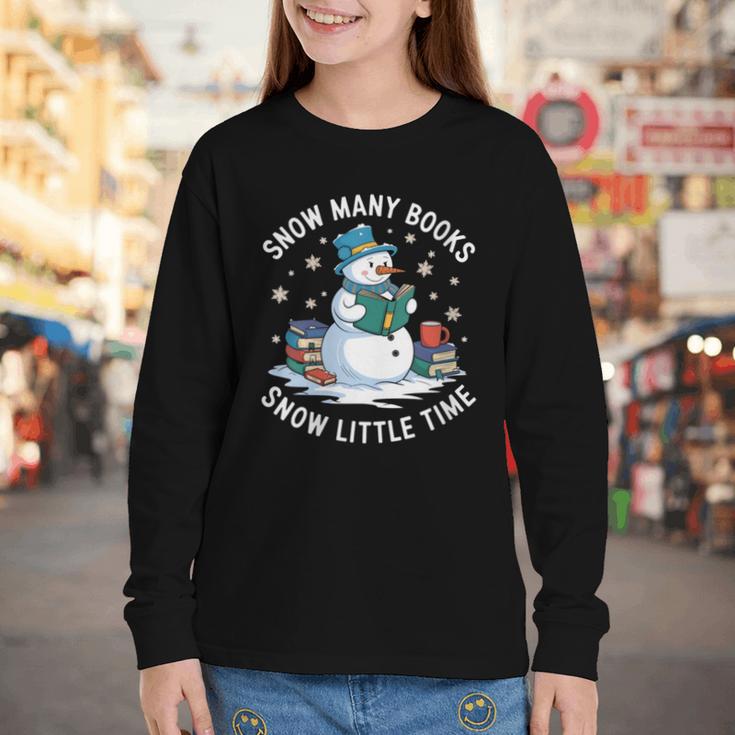 Reading Snowman So Many Books Christmas Books Readers Youth Long Sleeve Tee Reading Snowman So Many Books Christmas Books Readers Youth Long Sleeve Tee