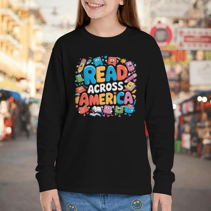 Reads Across Tee America Books Reader Reading Teacher Youth Long Sleeve Tee