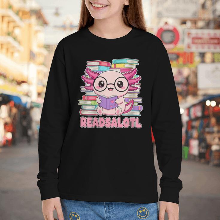Readsalotl Axolotl Reading Book Bookworm Youth Long Sleeve Tee