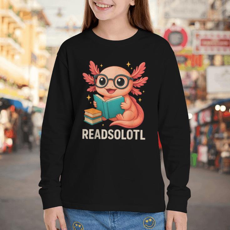 Readsolotl Kawaii Axolotl Reading Book Lover Youth Long Sleeve Tee