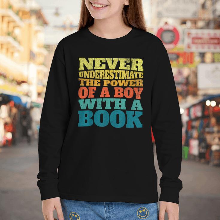 Retro Never Underestimate The Power Of a Boy With a Book Youth Long Sleeve Tee