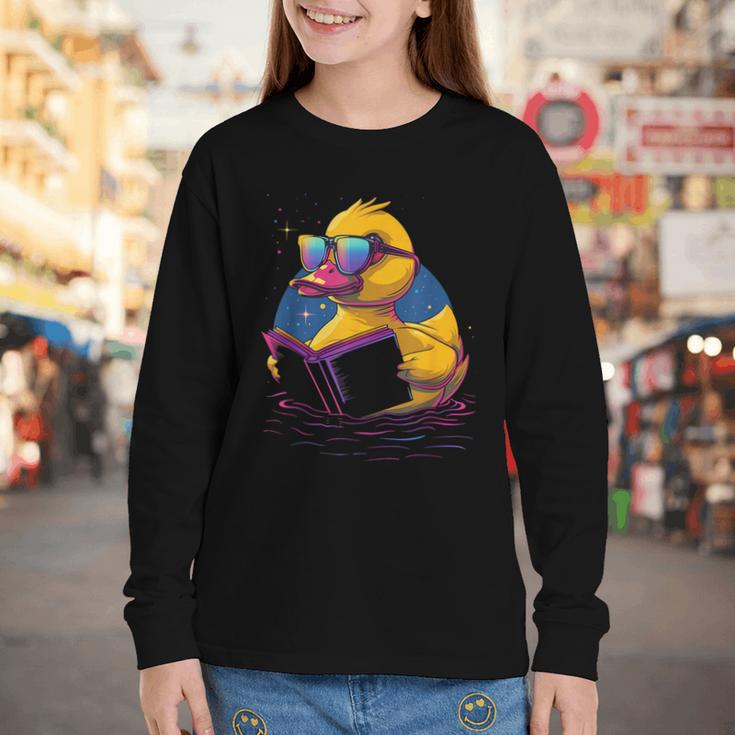 Rubber Duck Rubber Duckie Reading Book Rubber Duckling Youth Long Sleeve Tee