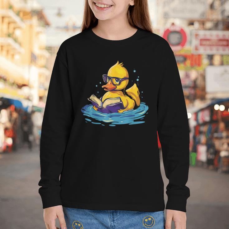 Rubber Duck Reading Book Swim Rubber Duckling Rubber Duckie Youth Long Sleeve Tee