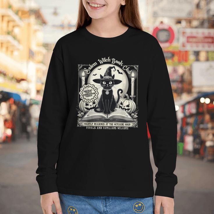 Salem Witch Book Club Vintage Halloween Cat Book Lover Youth Long Sleeve Tee Salem Witch Book Club Vintage Halloween Cat Book Lover Youth Long Sleeve Tee
