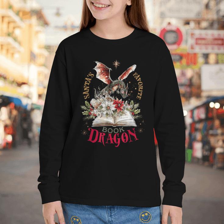 Santa's Favorite Book Dragon Christmas Magic Youth Long Sleeve Tee