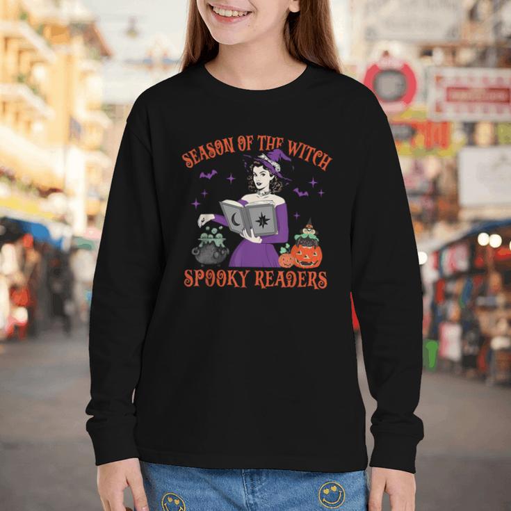 Season Of The Witch Spooky Readers Spell Book Hallowen Youth Long Sleeve Tee