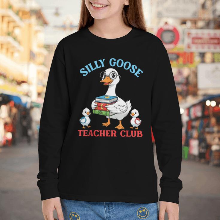Silly Goose With Books Teacher Club School Educator Youth Long Sleeve Tee