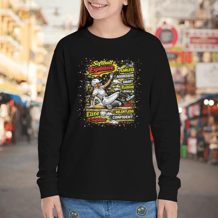 Softball Slider Pop Comic Book Art Best Traits Fast Elite Youth Long Sleeve Tee