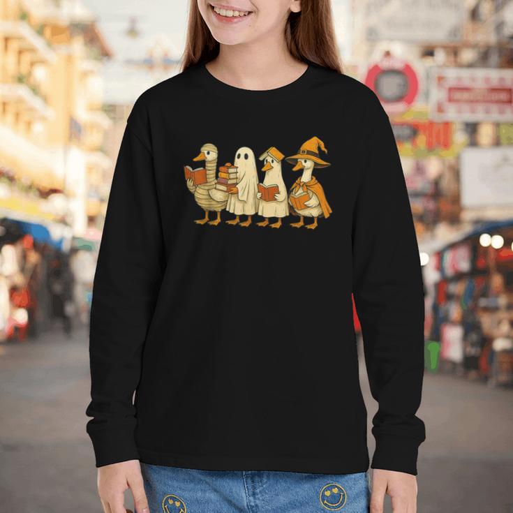 Spooky Halloween Book Lover Halloween Reading Goose Youth Long Sleeve Tee