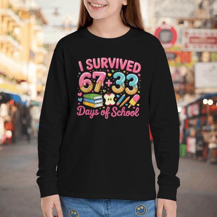 Survived 67 Days Of School Ice Cream Drip Apple Pencil Book Youth Long Sleeve Tee