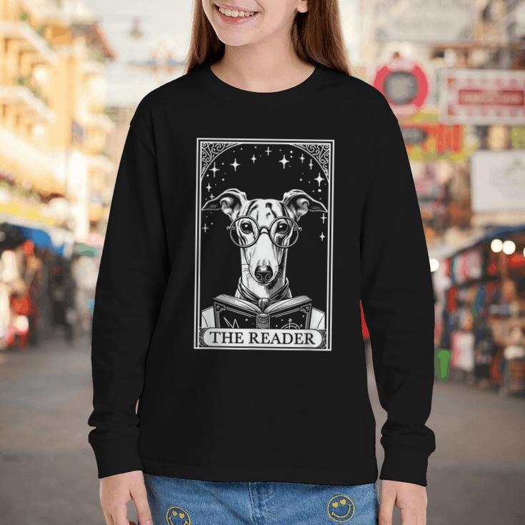 Tarot Card Vintage Whippet Dog Book Lover The Reader Youth Long Sleeve Tee Tarot Card Vintage Whippet Dog Book Lover The Reader Youth Long Sleeve Tee