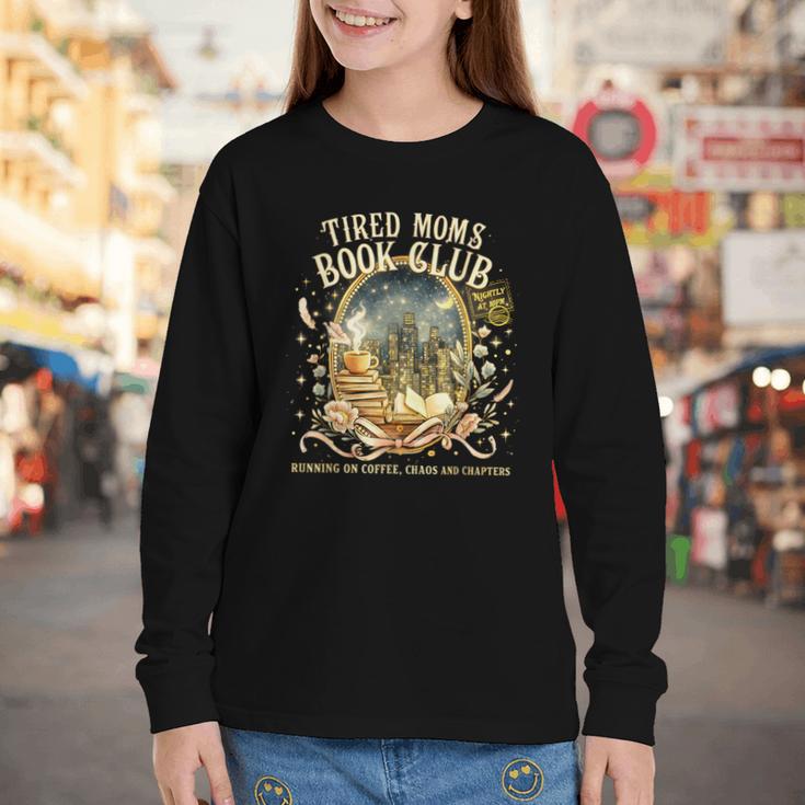 Tired Moms Book Club Cozy Night Coffee Reading Cat Youth Long Sleeve Tee Tired Moms Book Club Cozy Night Coffee Reading Cat Youth Long Sleeve Tee
