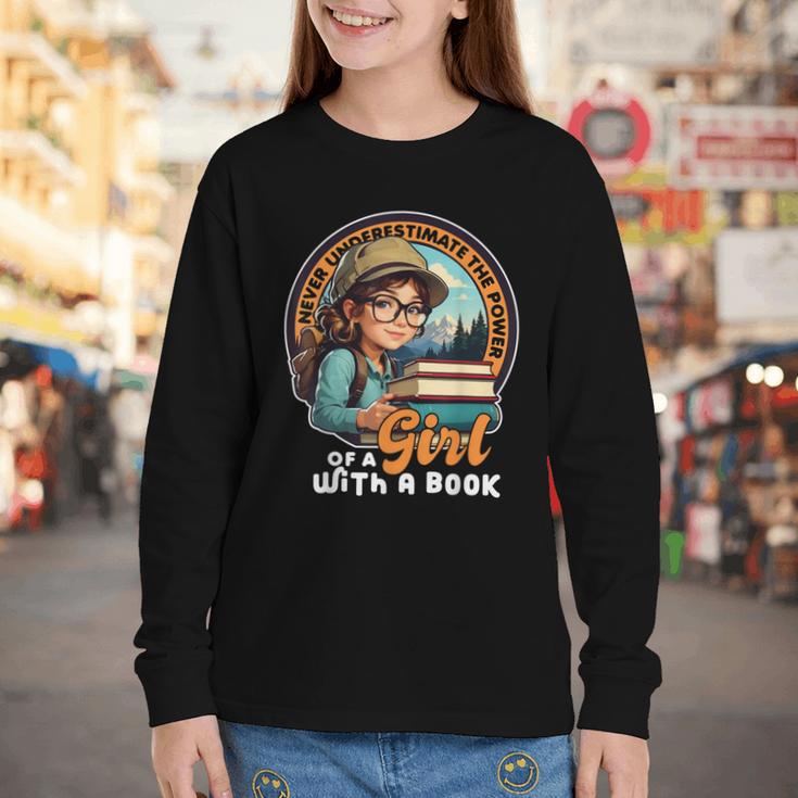 Never Underestimate The Power Of a Girl With a Book Reading Youth Long Sleeve Tee