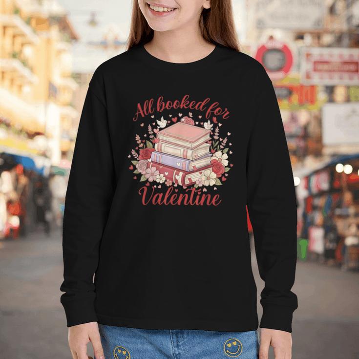 Vintage All Booked For Valentines Book Lovers Teacher Kids Youth Long Sleeve Tee