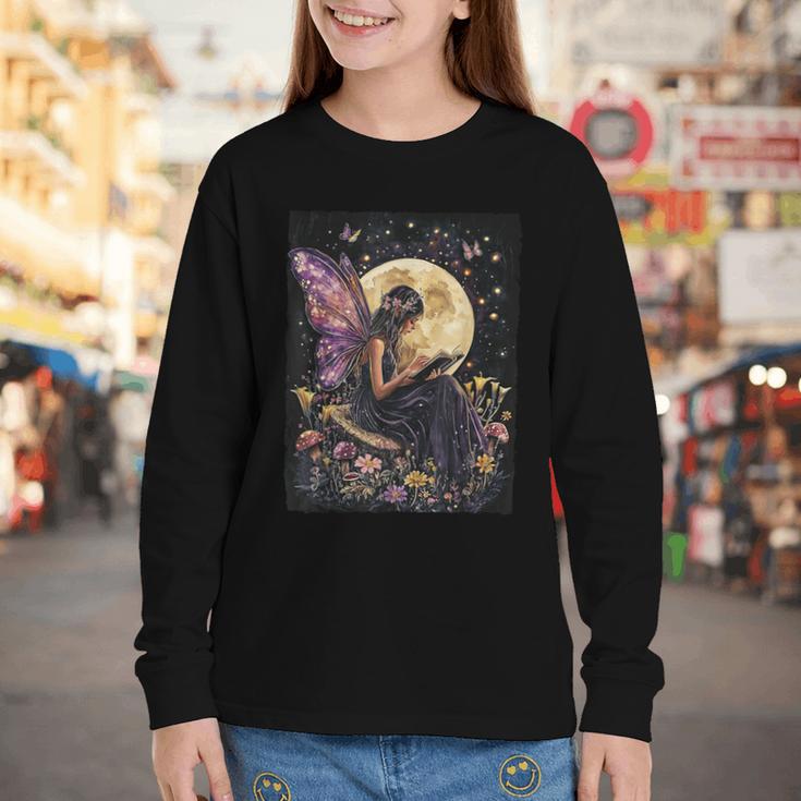 Whimsical Book Fairy Reading Bookish Fairycore Youth Long Sleeve Tee