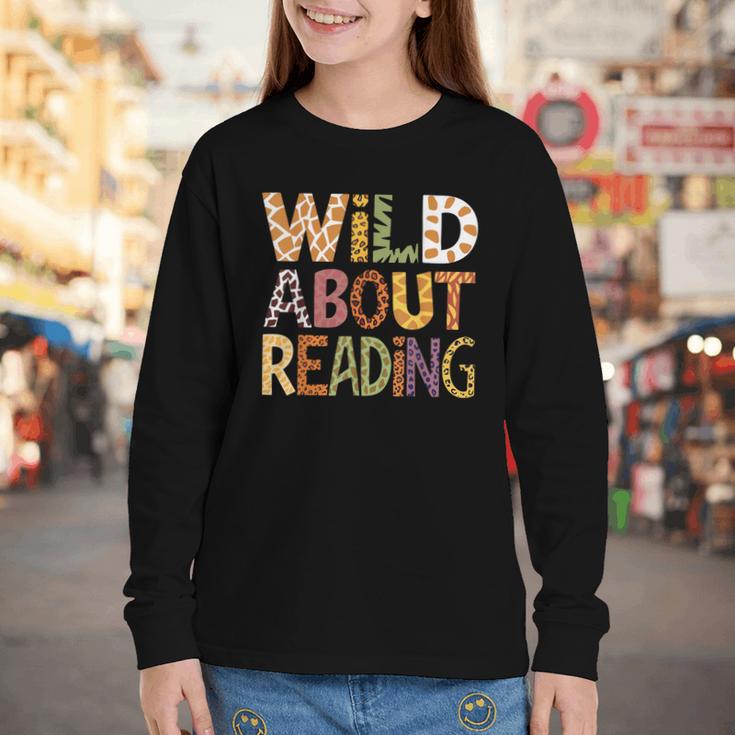 Wild About Reading Book Animal Children's Book Lover Teacher Youth Long Sleeve Tee