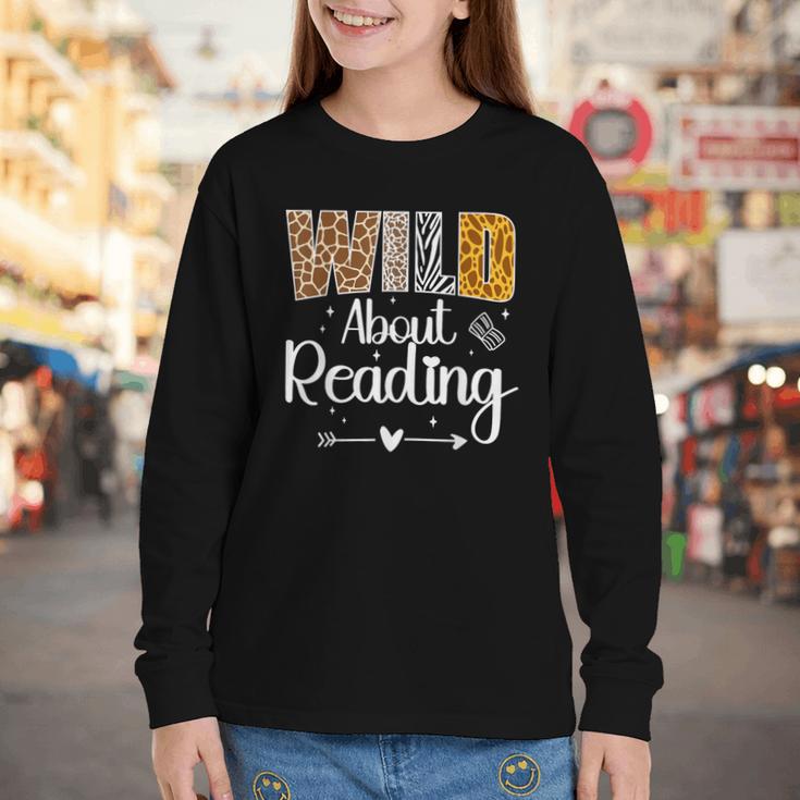 Wild About Reading Book Lover Bookworm Library Day Youth Long Sleeve Tee