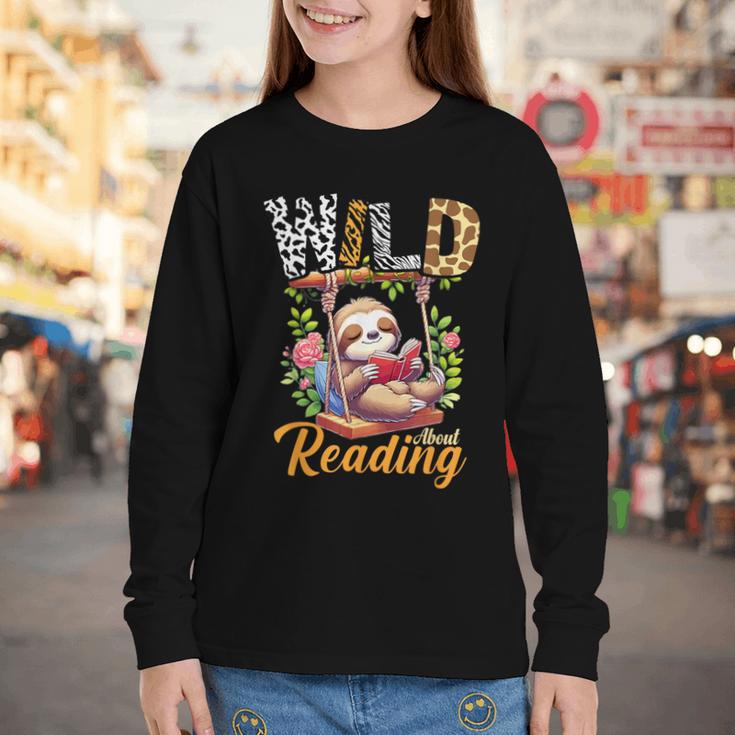 Wild About Reading Books Reader Lover Funny Teacher Animals For Men Women Kids Youth Long Sleeve Tee
