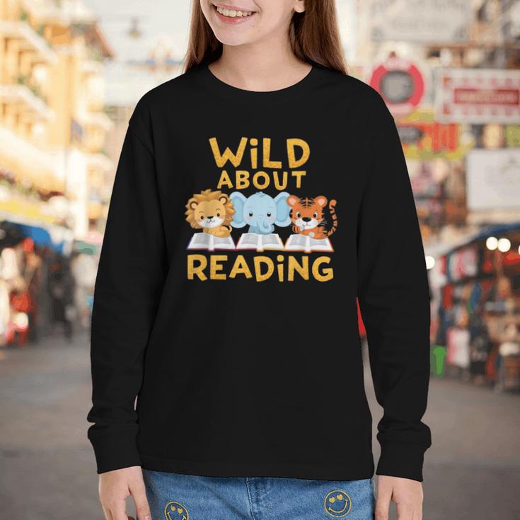Wild About Reading Cute Animal Book Lover Kids Youth Long Sleeve Tee Wild About Reading Cute Animal Book Lover Kids Youth Long Sleeve Tee