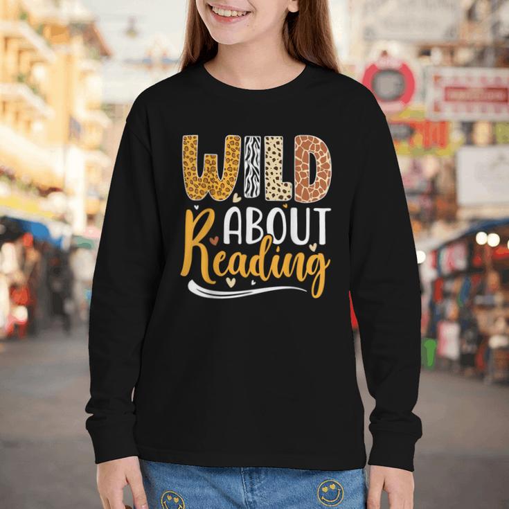 Wild About Reading Lover Bookworm Library Teacher Zoo Animal Youth Long Sleeve Tee