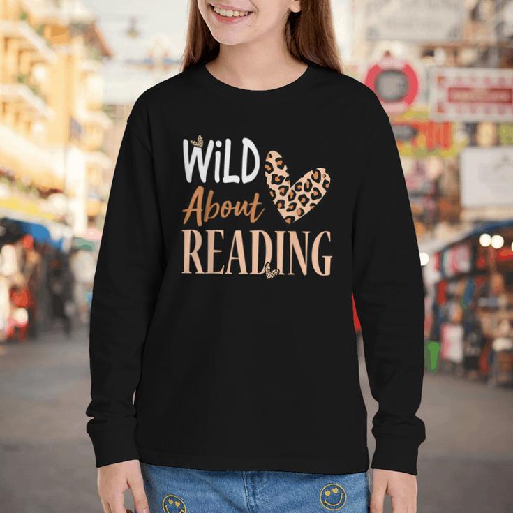 Wild About Reading Teacher Books Reader Lovers Leopard Zebra Youth Long Sleeve Tee