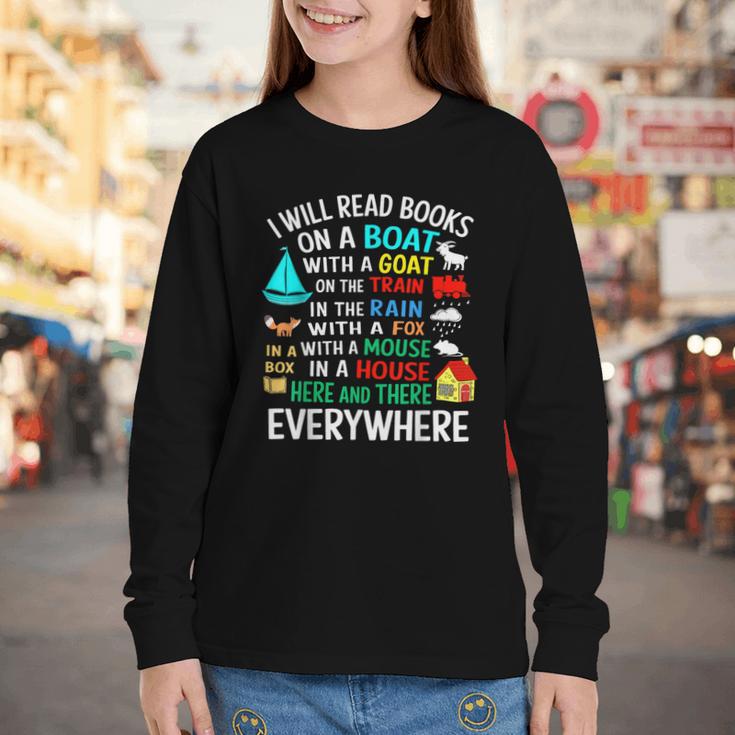 I Will Read Books On A Boat & Everywhere Youth Long Sleeve Tee I Will Read Books On A Boat & Everywhere Youth Long Sleeve Tee