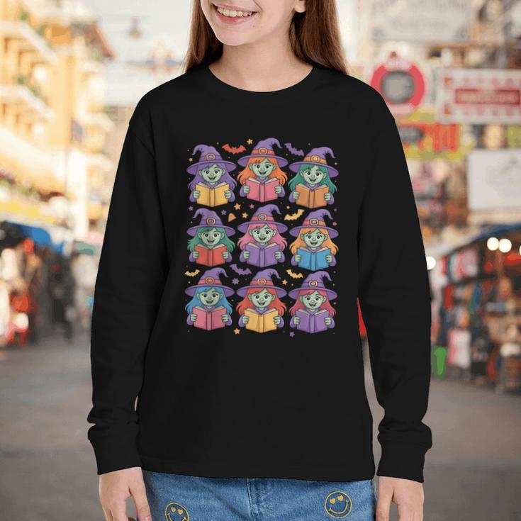 Witches Reading Books Halloween Cute Teens Kids Youth Long Sleeve Tee Witches Reading Books Halloween Cute Teens Kids Youth Long Sleeve Tee