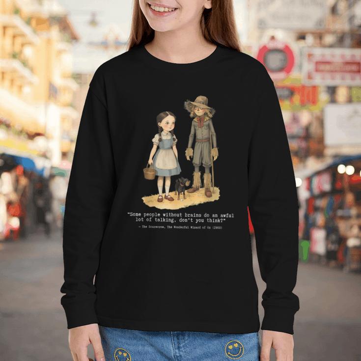 Wizard Of Oz Book Quote Scarecrow Dorothy Retro Drawing Youth Long Sleeve Tee