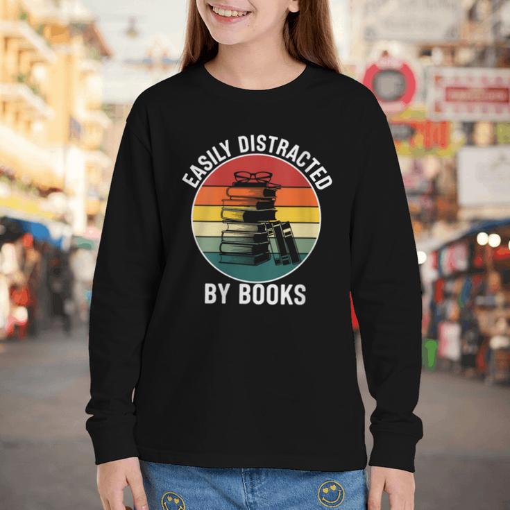 Women's Easily Distracted By Books Youth Long Sleeve Tee Women's Easily Distracted By Books Youth Long Sleeve Tee