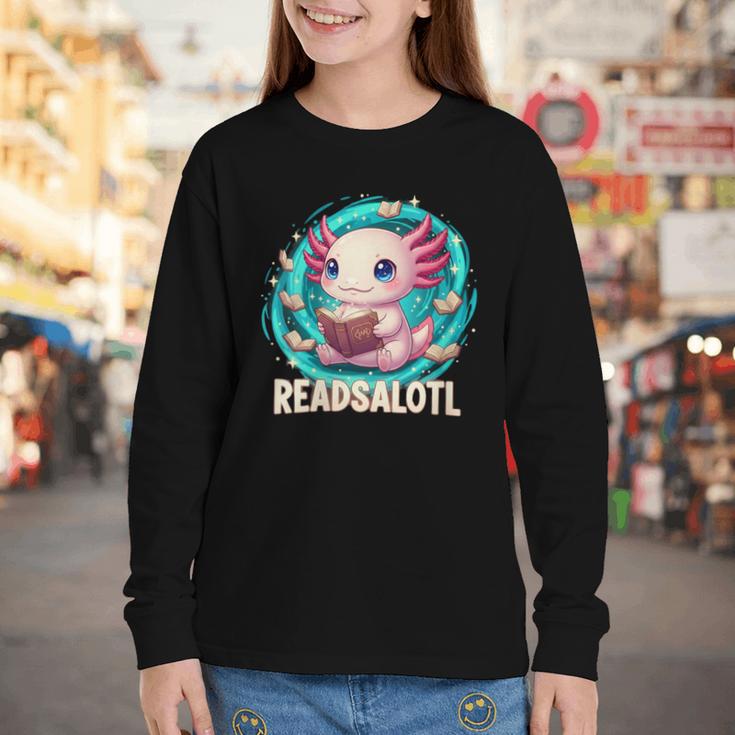 Women's Readsolotl Kawaii Axolotl Reading Book Lover Youth Long Sleeve Tee