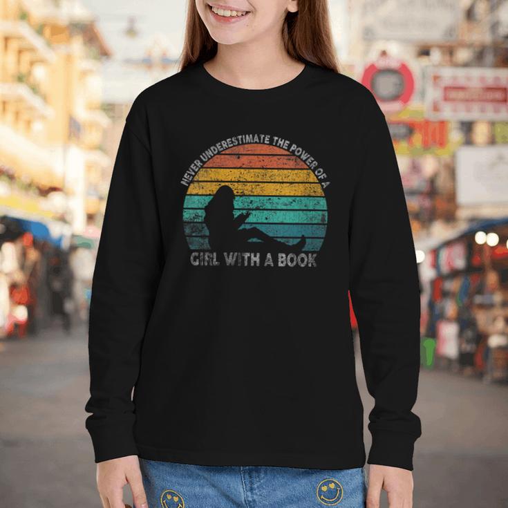 Women's Never Underestimate The Power Of A Girl With Book Reading Youth Long Sleeve Tee Women's Never Underestimate The Power Of A Girl With Book Reading Youth Long Sleeve Tee