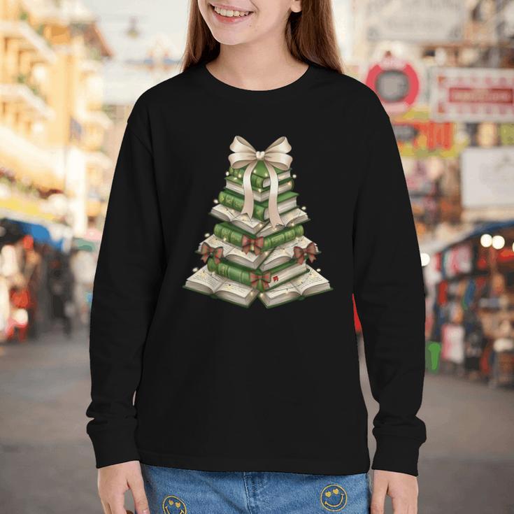 Xmas Tree Books Merry Christmas Coquette Bow Teacher Holiday Youth Long Sleeve Tee Xmas Tree Books Merry Christmas Coquette Bow Teacher Holiday Youth Long Sleeve Tee