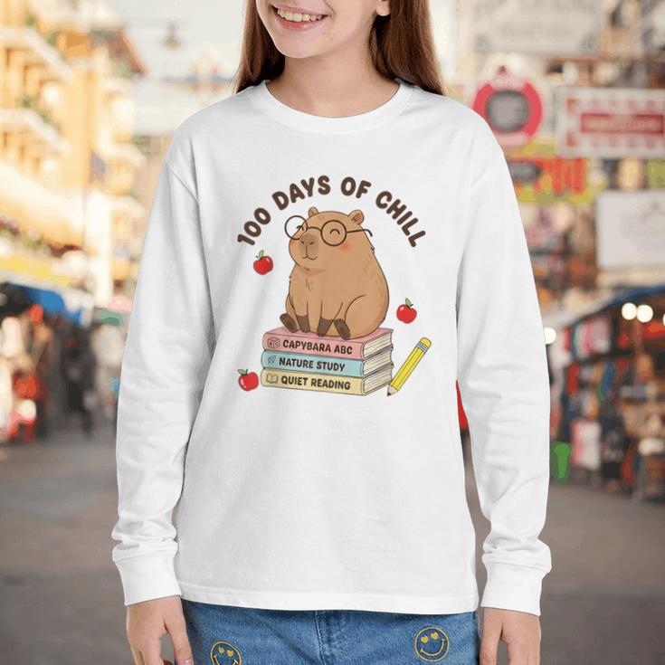 100 Days Of Chill Cute Capybara School Book Lover Youth Long Sleeve Tee 100 Days Of Chill Cute Capybara School Book Lover Youth Long Sleeve Tee