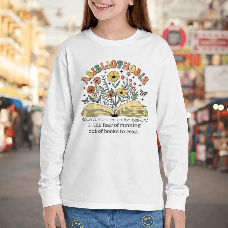 Abibliophobia Wildflower Reading Bookworm Book Reader Youth Long Sleeve Tee Abibliophobia Wildflower Reading Bookworm Book Reader Youth Long Sleeve Tee
