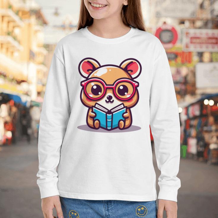 Adorable Book Lover Quokka With Reading Glasses Cute Youth Long Sleeve Tee