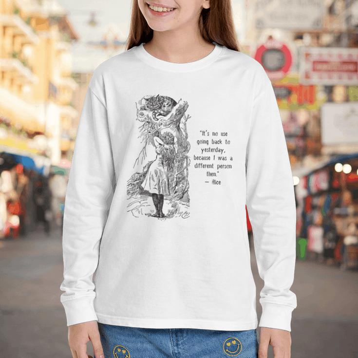 Alice Adventures Wonderland Vintage Book Quote Lewis Carrol Youth Long Sleeve Tee