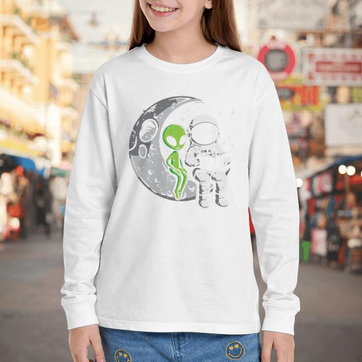Astronaut Reading Book To Alien Moon Space Women Kids Men Premium Tri-Blend Youth Long Sleeve Tee