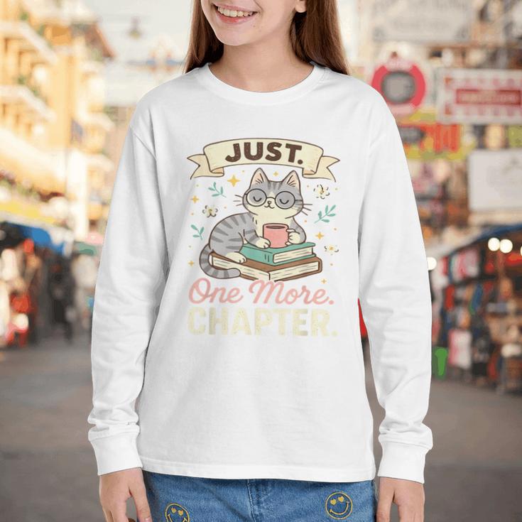 Book Lover Cute Cat Coffee Just 1 More Chapter Cozy Reading Youth Long Sleeve Tee
