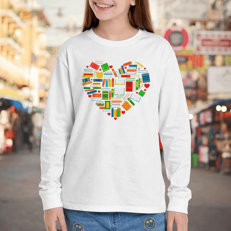 Book Lover Librarian Books Heart Valentine Youth Long Sleeve Tee