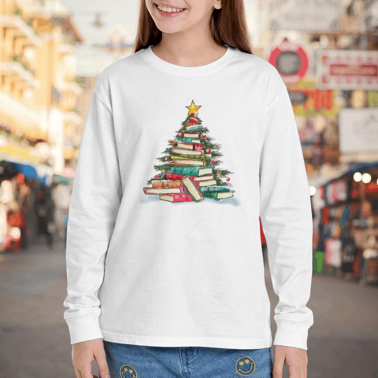 All Booked For Christmas Book Christmas Tree Lights Xmas Youth Long Sleeve Tee