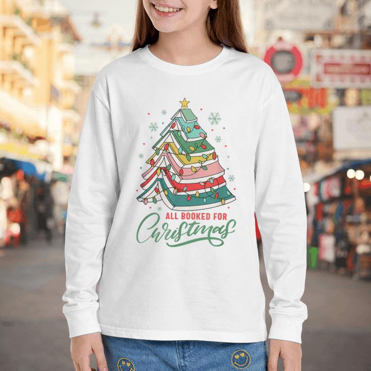 All Booked For Christmas Book Xmas Tree Lights Reading Girly Youth Long Sleeve Tee