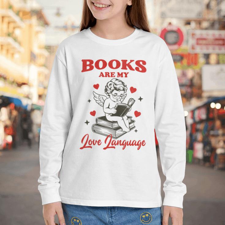 Books Are My LoveLanguage Cupid Valentines Youth Long Sleeve Tee Books Are My LoveLanguage Cupid Valentines Youth Long Sleeve Tee