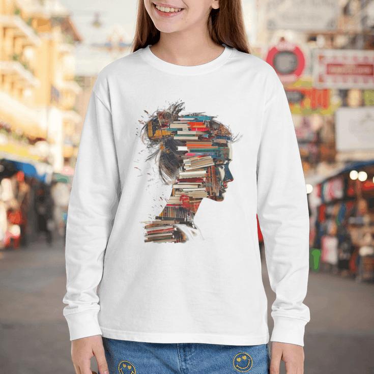 Books Lover Women Art Colorful Drawing Graphic Books Youth Long Sleeve Tee